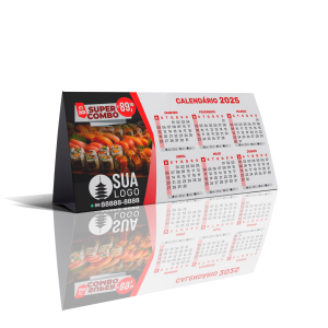 Calendário Mesa Papel 240g 20x10cm  Laminação BOPP vinco para dobra 