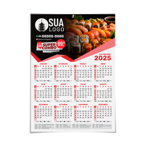 Calendário Parede Papel 240g   Laminação BOPP Furo Central 
